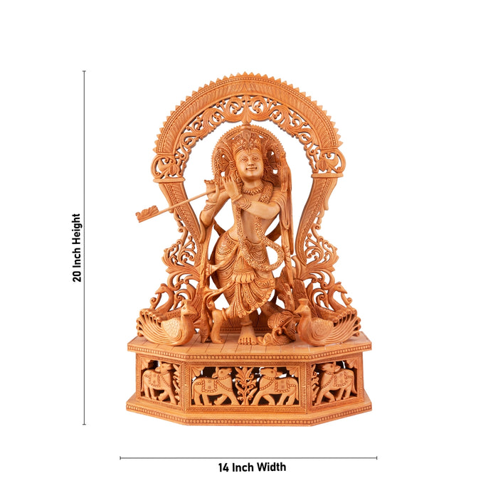 Krishna Murti - 20 x 14 Inches | Wooden Statue/ Krishna Statue/ Krishna Idol for Pooja