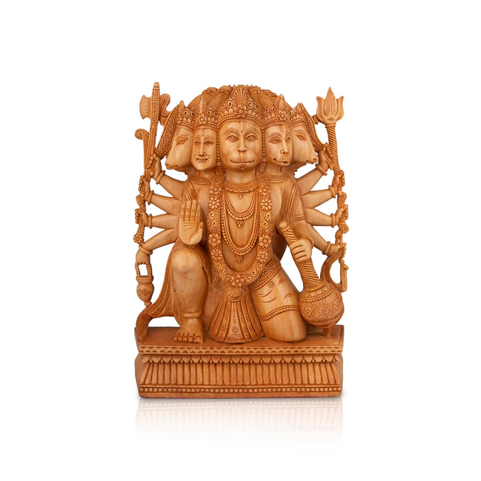 Panchmukhi Hanuman Statue - 12 x 9 Inches | Wooden Statue/ Panchamukhi Hanuman Murti for Pooja/ 1.345 Kgs - Wooden Murties