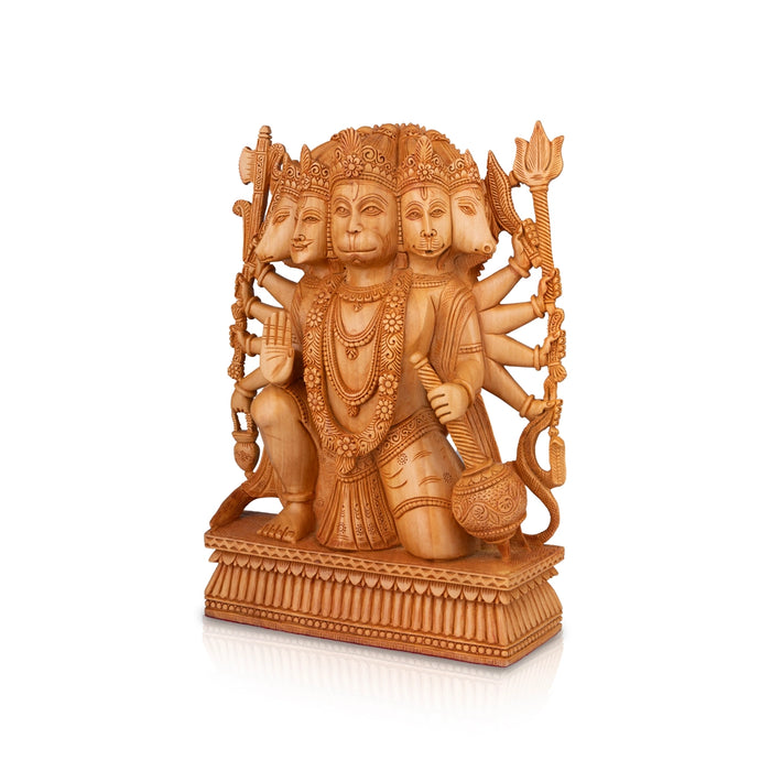 Panchmukhi Hanuman Statue - 12 x 9 Inches | Wooden Statue/ Panchamukhi Hanuman Murti for Pooja/ 1.345 Kgs - Wooden Murties