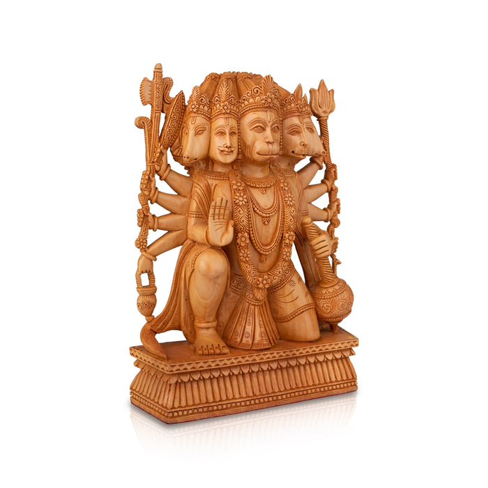 Panchmukhi Hanuman Statue - 12 x 9 Inches | Wooden Statue/ Panchamukhi Hanuman Murti for Pooja/ 1.345 Kgs - Wooden Murties