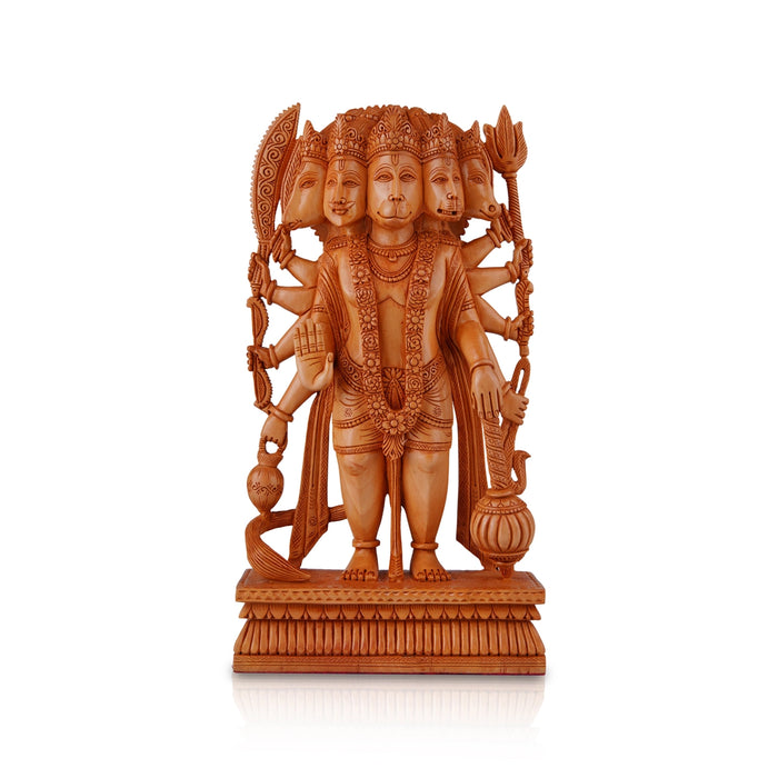 Panchmukhi Hanuman Statue - 12 x 6 Inches | Wooden Statue/ Standing Panchamukhi Hanuman Murti for Pooja - Wooden Murties