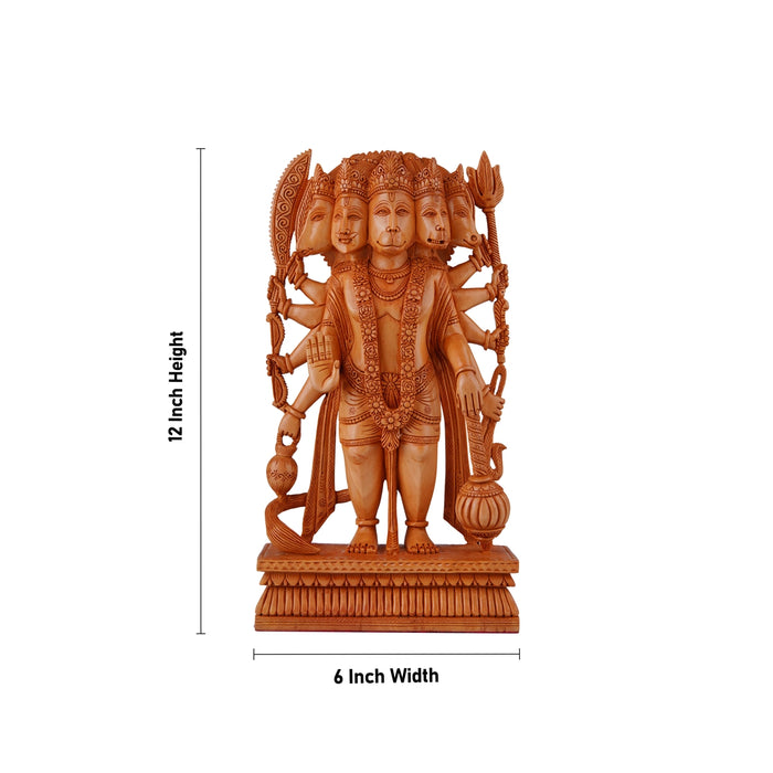 Panchmukhi Hanuman Statue - 12 x 6 Inches | Wooden Statue/ Standing Panchamukhi Hanuman Murti for Pooja - Wooden Murties