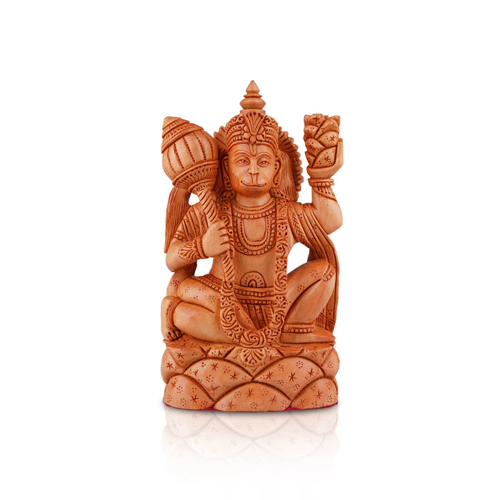 Anjaneya Statue - 8 x 5 Inches | Hanuman Statue/ Wooden Statue/ Hanuman Murti for Pooja/ 580 Gms