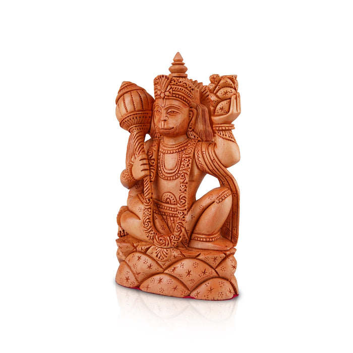 Anjaneya Statue - 8 x 5 Inches | Hanuman Statue/ Wooden Statue/ Hanuman Murti for Pooja/ 580 Gms