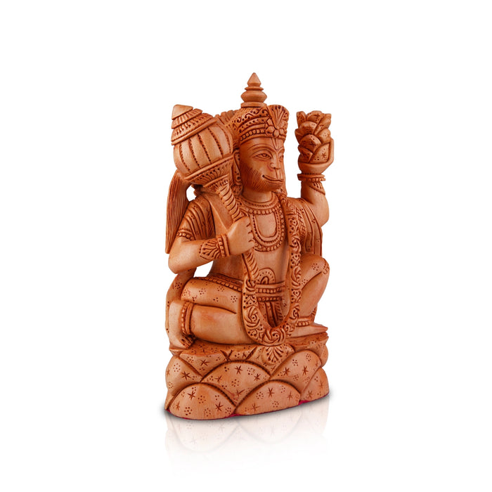 Anjaneya Statue - 8 x 5 Inches | Hanuman Statue/ Wooden Statue/ Hanuman Murti for Pooja/ 580 Gms