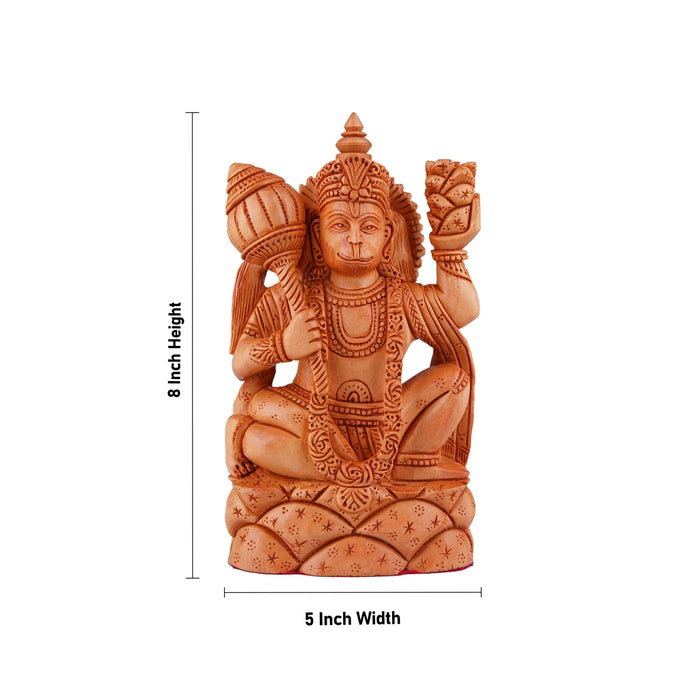 Anjaneya Statue - 8 x 5 Inches | Hanuman Statue/ Wooden Statue/ Hanuman Murti for Pooja/ 580 Gms