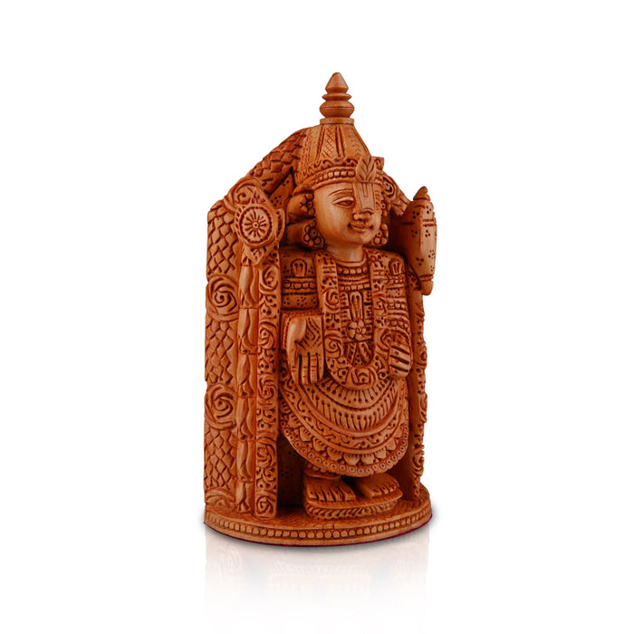 Tirupati Balaji Murti - 6 x 3.5 Inches | Wooden Statue/ Standing Balaji Idol/ Lord Balaji Statue for Pooja - Wooden Murties