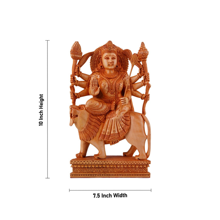 Durga Murti - 10 x 7.5 Inches | Wooden Statue/ Durga Idol/ Durga Statue for Pooja - Wooden Murties