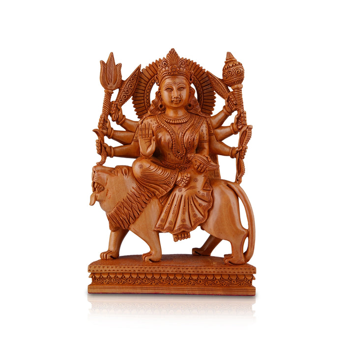 Durga Murti - 12 x 7 Inches | Wooden Statue/ Sitting Durga Mata for Pooja - Wooden Murties