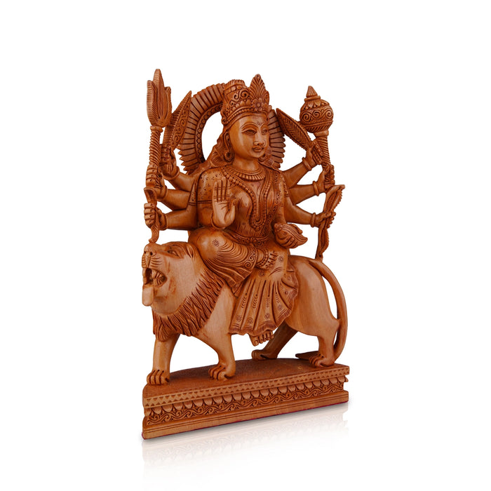 Durga Murti - 12 x 7 Inches | Wooden Statue/ Sitting Durga Mata for Pooja - Wooden Murties