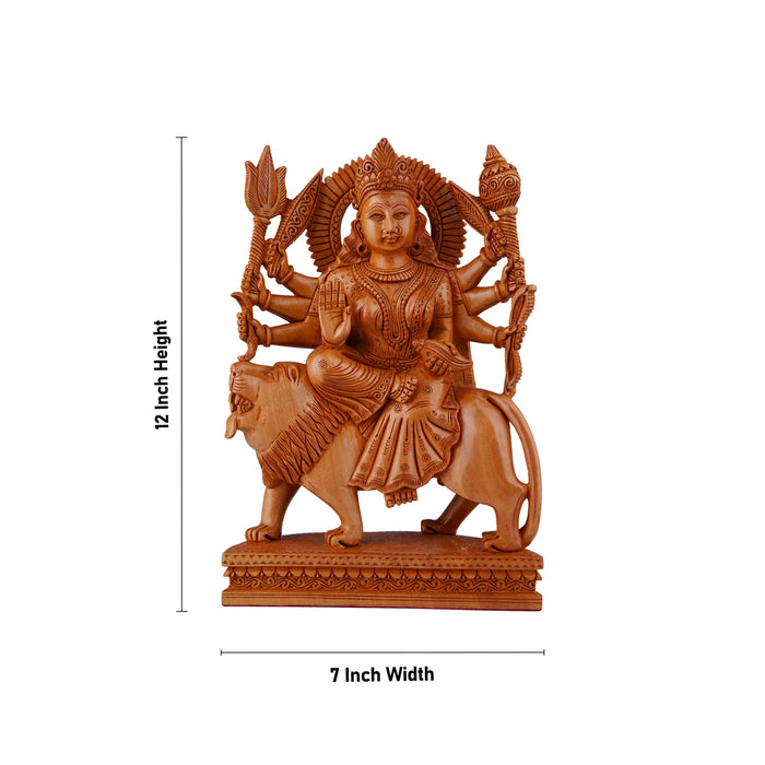Durga Murti - 12 x 7 Inches | Wooden Statue/ Sitting Durga Mata for Pooja - Wooden Murties