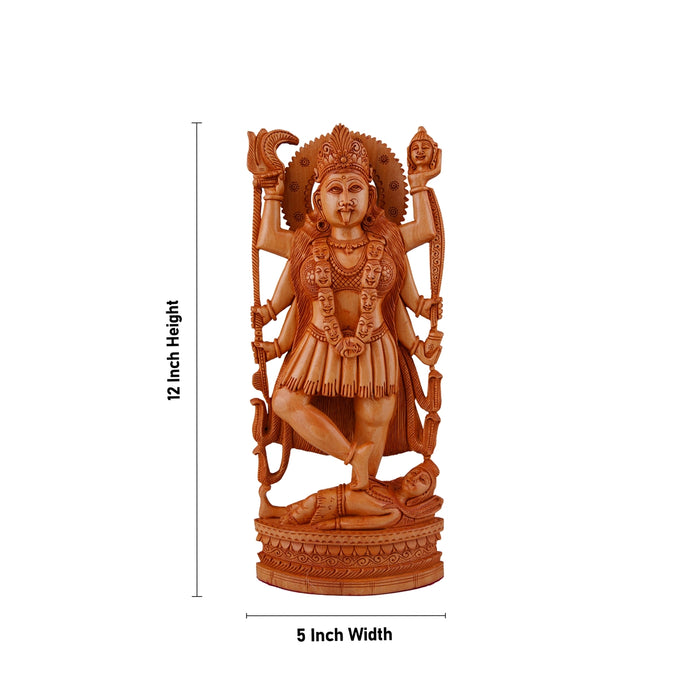 Kali Murti - 12 x 5 Inches | Kali Amman/ Wooden Statue/ Kali Statue for Pooja