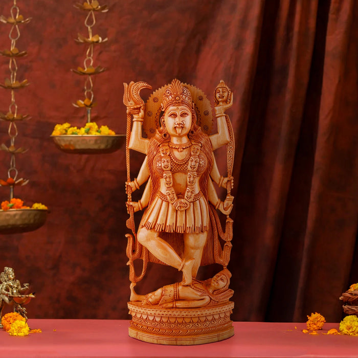 Kali Murti - 12 x 5 Inches | Kali Amman/ Wooden Statue/ Kali Statue for Pooja