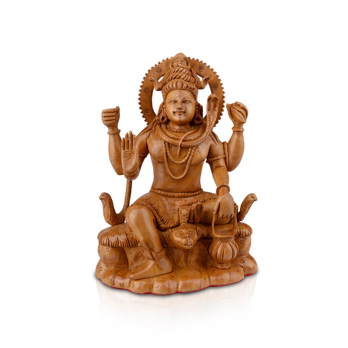 Shivan Statue - 10 x 7 Inches | Sitting Shiva Idol/ Wooden Statue for Pooja