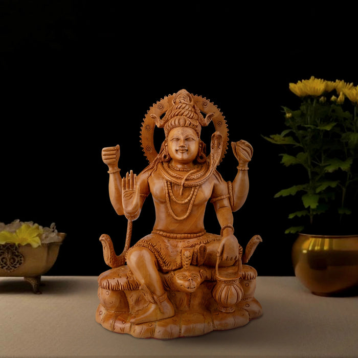 Shivan Statue - 10 x 7 Inches | Sitting Shiva Idol/ Wooden Statue for Pooja