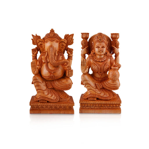 Laxmi Ganesh Murti Pair - 8 x 4.5 Inches | Wooden Statue/ Lakshmi Ganesh Murti/ Ganesh Lakshmi Idol for Pooja - Wooden Murties