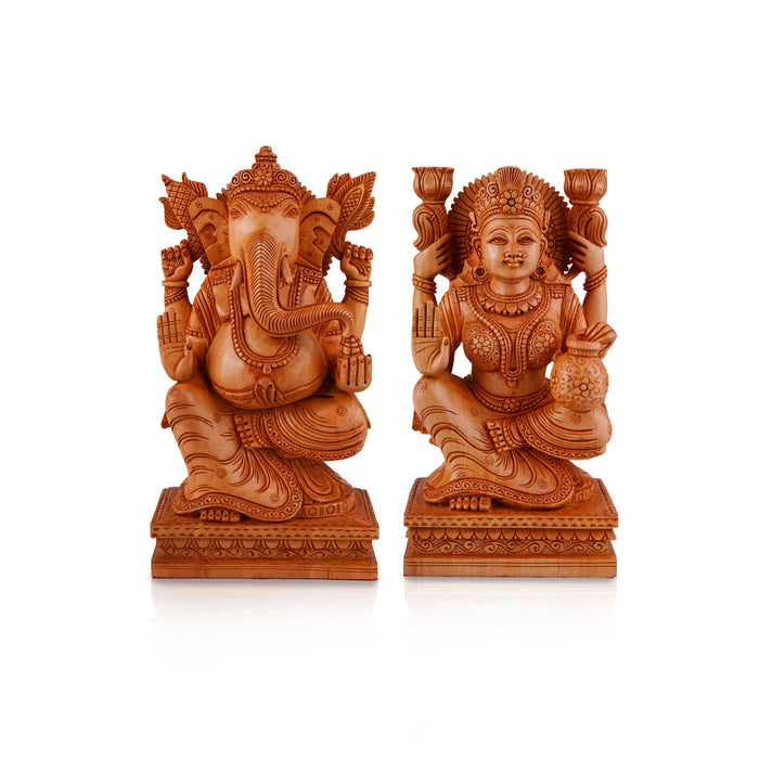 Laxmi Ganesh Murti Pair - 8 x 4.5 Inches | Wooden Statue/ Lakshmi Ganesh Murti/ Ganesh Lakshmi Idol for Pooja - Wooden Murties