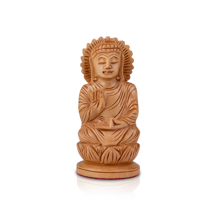 Buddha Statue - 4 x 2 Inches | Buddha Murti/ Buddha Idol/ Wooden Statue for Home/ 60 Gms