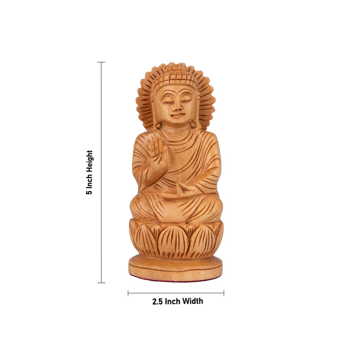 Buddha Statue - 5 x 2.5 Inches | Buddha Murti/ Buddha Idol/ Wooden Statue for Home/ 110 Gms