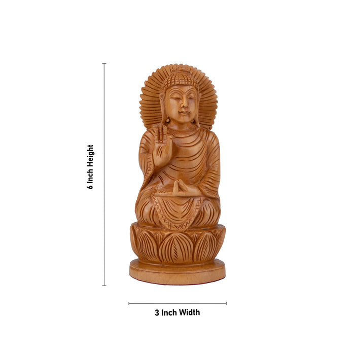 Buddha Statue - 6 x 3 Inches | Buddha Murti/ Buddha Idol/ Wooden Statue for Home/ 190 Gms