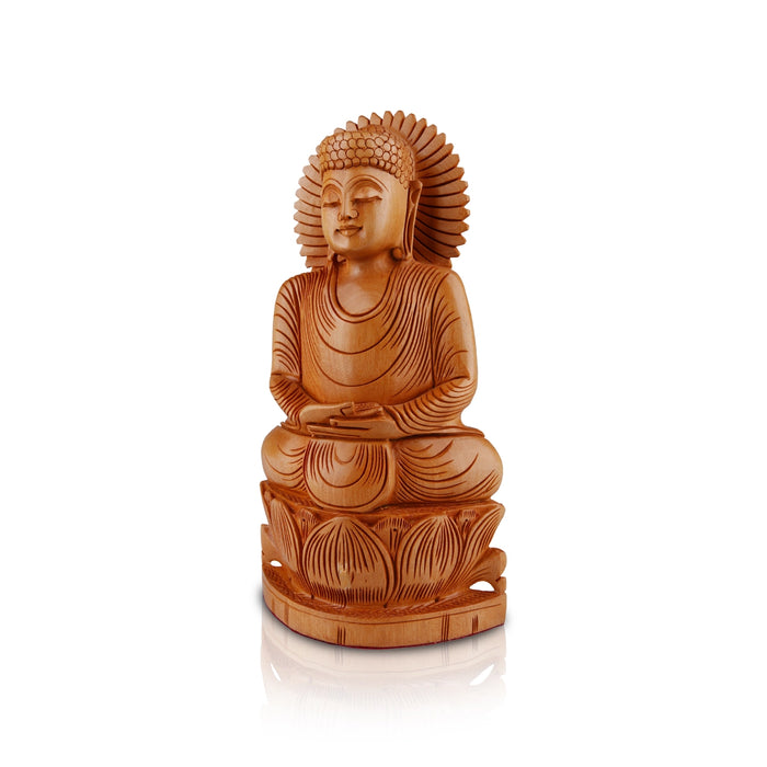 Buddha Statue - 10 x 5.5 Inches | Buddha Murti/ Buddha Idol/ Wooden Statue for Home/ 580 Gms