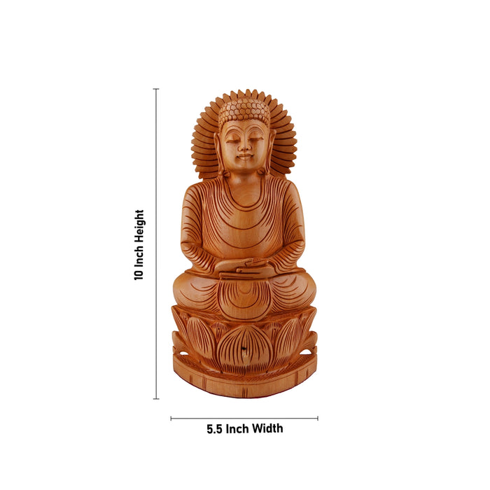 Buddha Statue - 10 x 5.5 Inches | Buddha Murti/ Buddha Idol/ Wooden Statue for Home/ 580 Gms