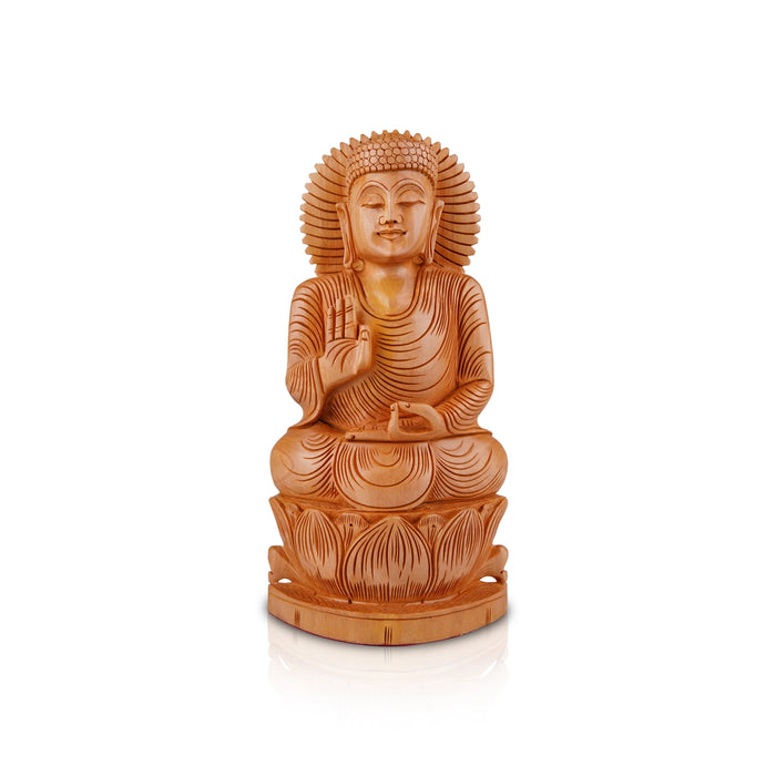 Buddha Statue - 12 x 6 Inches | Buddha Murti/ Buddha Idol/ Wooden Statue for Home/ 1.080 Kgs