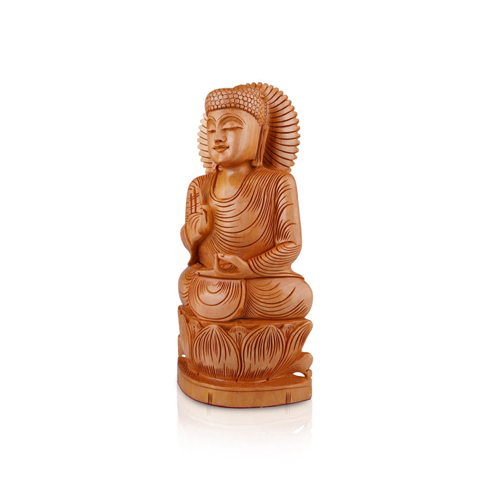 Buddha Statue - 12 x 6 Inches | Buddha Murti/ Buddha Idol/ Wooden Statue for Home/ 1.080 Kgs