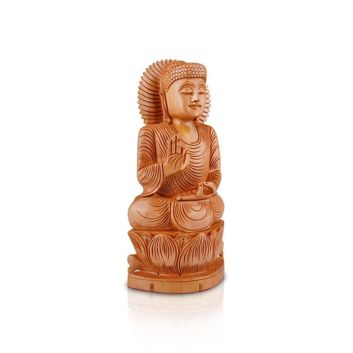 Buddha Statue - 12 x 6 Inches | Buddha Murti/ Buddha Idol/ Wooden Statue for Home/ 1.080 Kgs