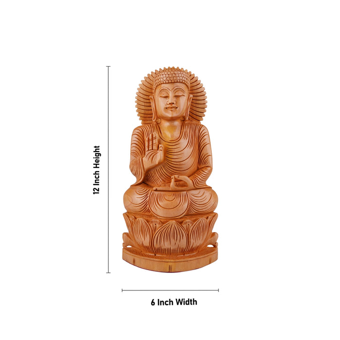 Buddha Statue - 12 x 6 Inches | Buddha Murti/ Buddha Idol/ Wooden Statue for Home/ 1.080 Kgs