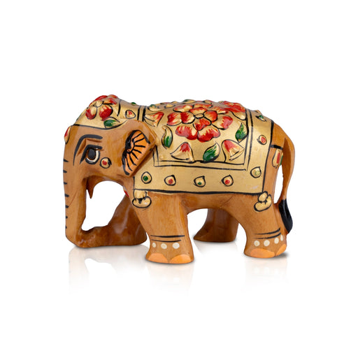 Painted Elephant Statue - 2 x 3 Inches | Wooden Statue/ Elephant Sculpture/ Elephant Idol for Home Decor - Table Stand Accessories
