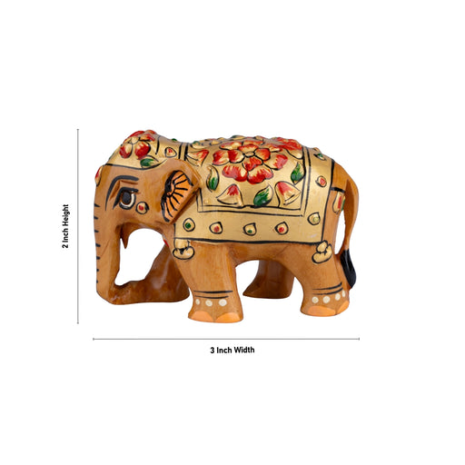 Painted Elephant Statue - 2 x 3 Inches | Wooden Statue/ Elephant Sculpture/ Elephant Idol for Home Decor - Table Stand Accessories