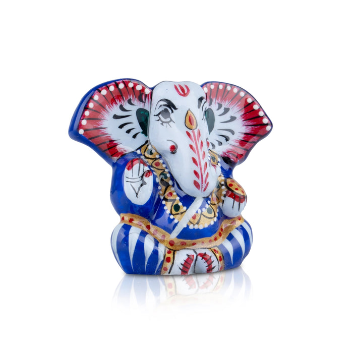 Painted Ganesh Murti - 5 x 2.25 Inches | Aluminium Vinayagar Statue/ Big Ear Ganesha Statue for Pooja - Aluminium Murties