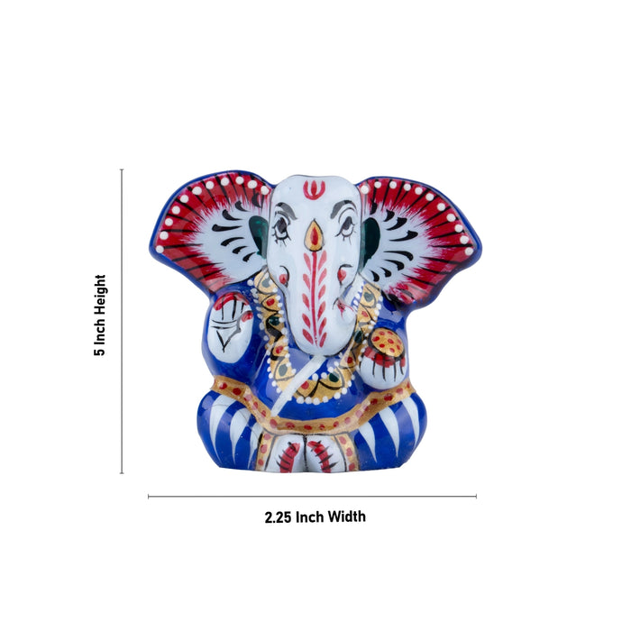 Painted Ganesh Murti - 5 x 2.25 Inches | Aluminium Vinayagar Statue/ Big Ear Ganesha Statue for Pooja - Aluminium Murties
