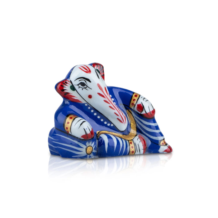 Resting Ganesh Murti - 1 Inch | Painted Vinayagar Statue/ Aluminium Ganesha Statue for Pooja - Aluminium Murties