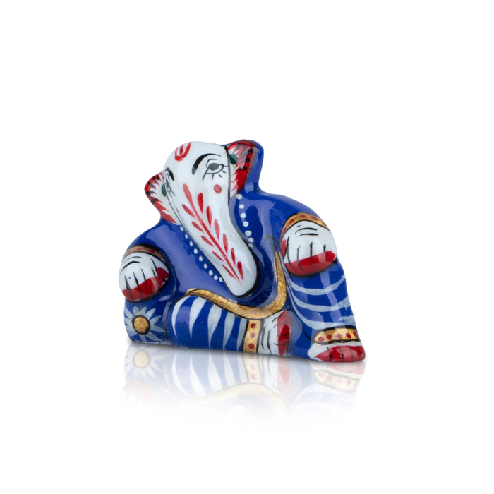 Resting Ganesh Murti - 1 Inch | Painted Vinayagar Statue/ Aluminium Ganesha Statue for Pooja - Aluminium Murties