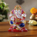 Ganesh Murti - 4 x 2.75 Inches | Aluminium Vinayagar Statue Sitting On Chowki/ Painted Ganpati Murti for Pooja - Aluminium Murties