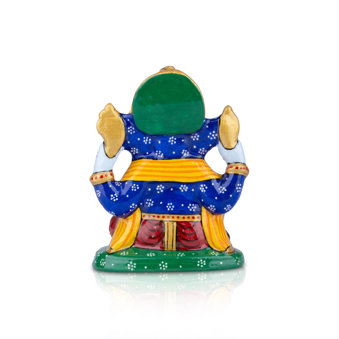 Ganesh Murti - 4 x 3.25 Inches | Aluminium Vinayagar Statue/ Sitting Ganesha Statue/ Painted Ganpati Murti for Pooja - Aluminium Murties