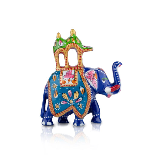 Elephant Statue - 3 x 2.5 Inches | Aluminium Ambari Elephant/ Painted Elephant Sculpture for Home Decor - Table Stand Accessories
