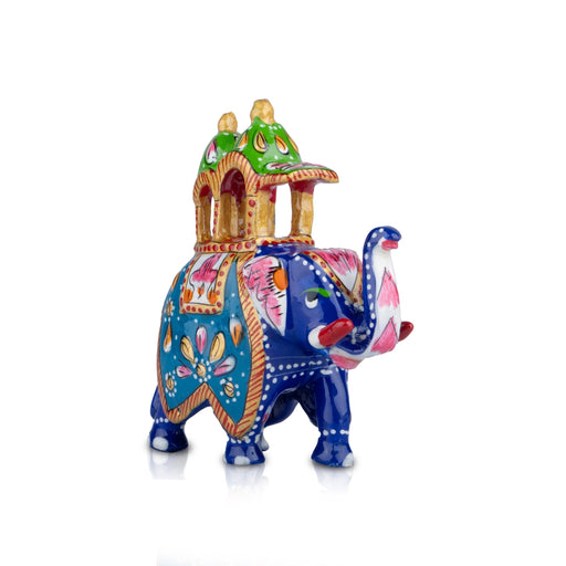 Elephant Statue - 3 x 2.5 Inches | Aluminium Ambari Elephant/ Painted Elephant Sculpture for Home Decor - Table Stand Accessories