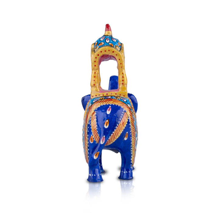 Elephant Statue - 4 x 4.5 Inches | Aluminium Ambari Elephant/ Painted Elephant Sculpture for Home Decor - Table Stand Accessories