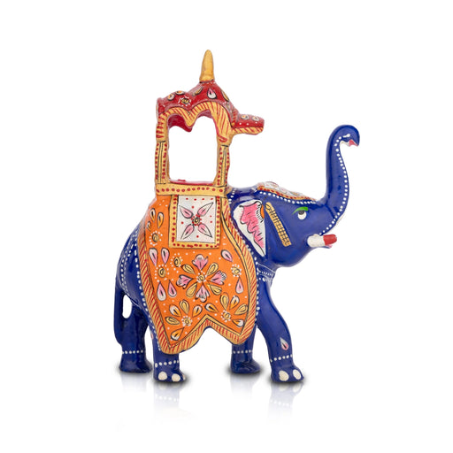 Elephant Statue - 5 x 4 Inches | Aluminium Ambari Elephant/ Painted Elephant Sculpture for Home Decor - Table Stand Accessories