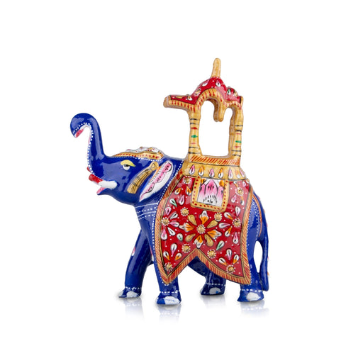 Elephant Statue - 6 x 6 Inches | Aluminium Ambari Elephant/ Painted Elephant Sculpture for Home Decor - Table Stand Accessories