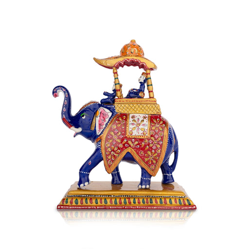 Elephant Statue - 8 x 7.5 Inches | Aluminium Ambari Elephant/ Painted Elephant Sculpture for Home Decor - Table Stand Accessories