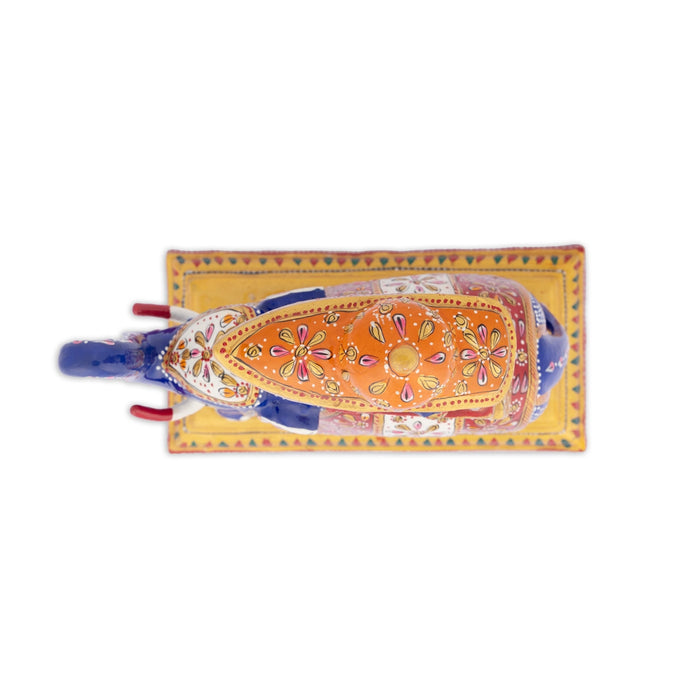 Elephant Statue - 8 x 7.5 Inches | Aluminium Ambari Elephant/ Painted Elephant Sculpture for Home Decor - Table Stand Accessories