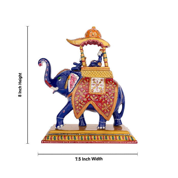 Elephant Statue - 8 x 7.5 Inches | Aluminium Ambari Elephant/ Painted Elephant Sculpture for Home Decor - Table Stand Accessories