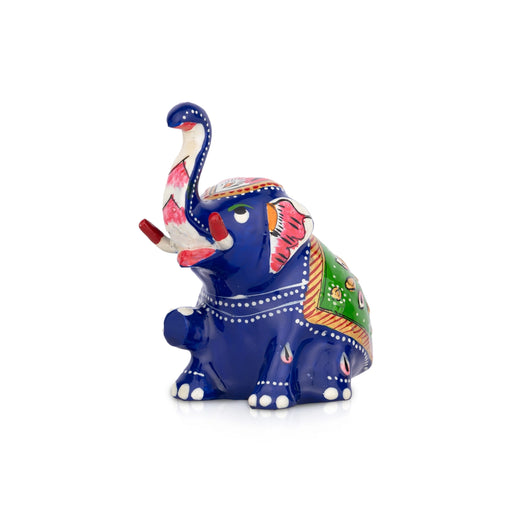Elephant Statue - 3 x 3 Inches | Aluminium Sitting Elephant Sculpture/ Painted Elephant Idol for Home Decor - Table Stand Accessories