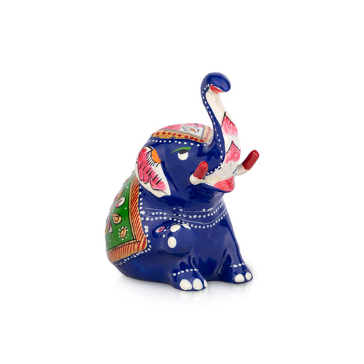 Elephant Statue - 3 x 3 Inches | Aluminium Sitting Elephant Sculpture/ Painted Elephant Idol for Home Decor - Table Stand Accessories