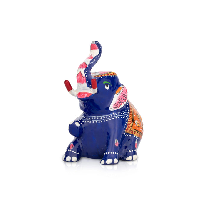Elephant Statue - 4 x 3 Inches | Metal Elephant Sculpture/ Painted Elephant Idol for Home - Table Stand Accessories