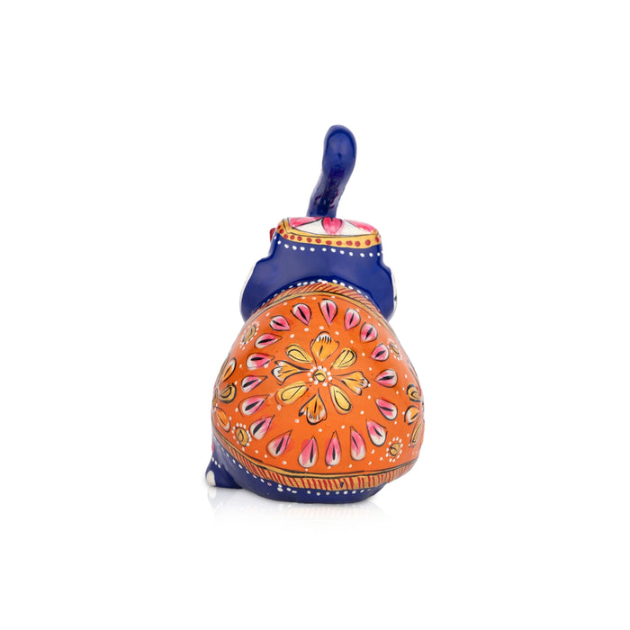 Elephant Statue - 4 x 3 Inches | Metal Elephant Sculpture/ Painted Elephant Idol for Home - Table Stand Accessories
